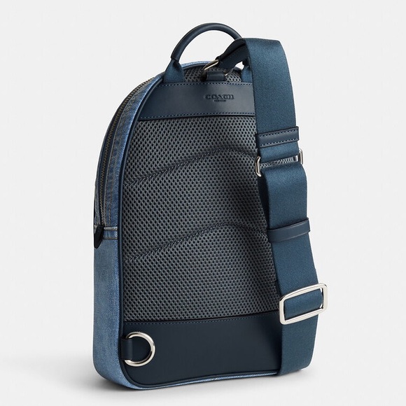 Coach Charter Crossbody Pack Bag in Silver/Indigo Denim & Calf Leather NWT - Picture 3 of 16